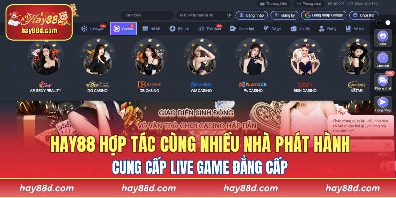 HAY88 hợp tác cùng nhiều nhà phát hành cung cấp live game đẳng cấp