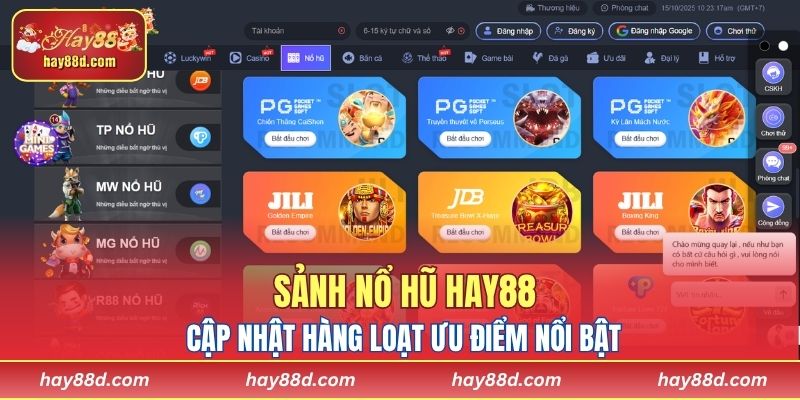 Sảnh Nổ Hũ HAY88 cập nhật hàng loạt ưu điểm nổi bật